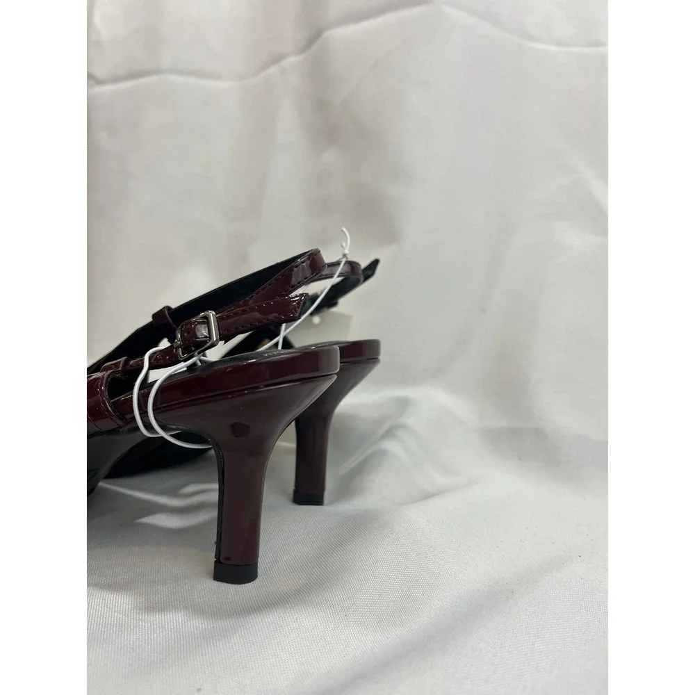 A New Day‎ Burgundy Patent Rhinestone Slingback Kitten Heels Size 8 Pointed Toe